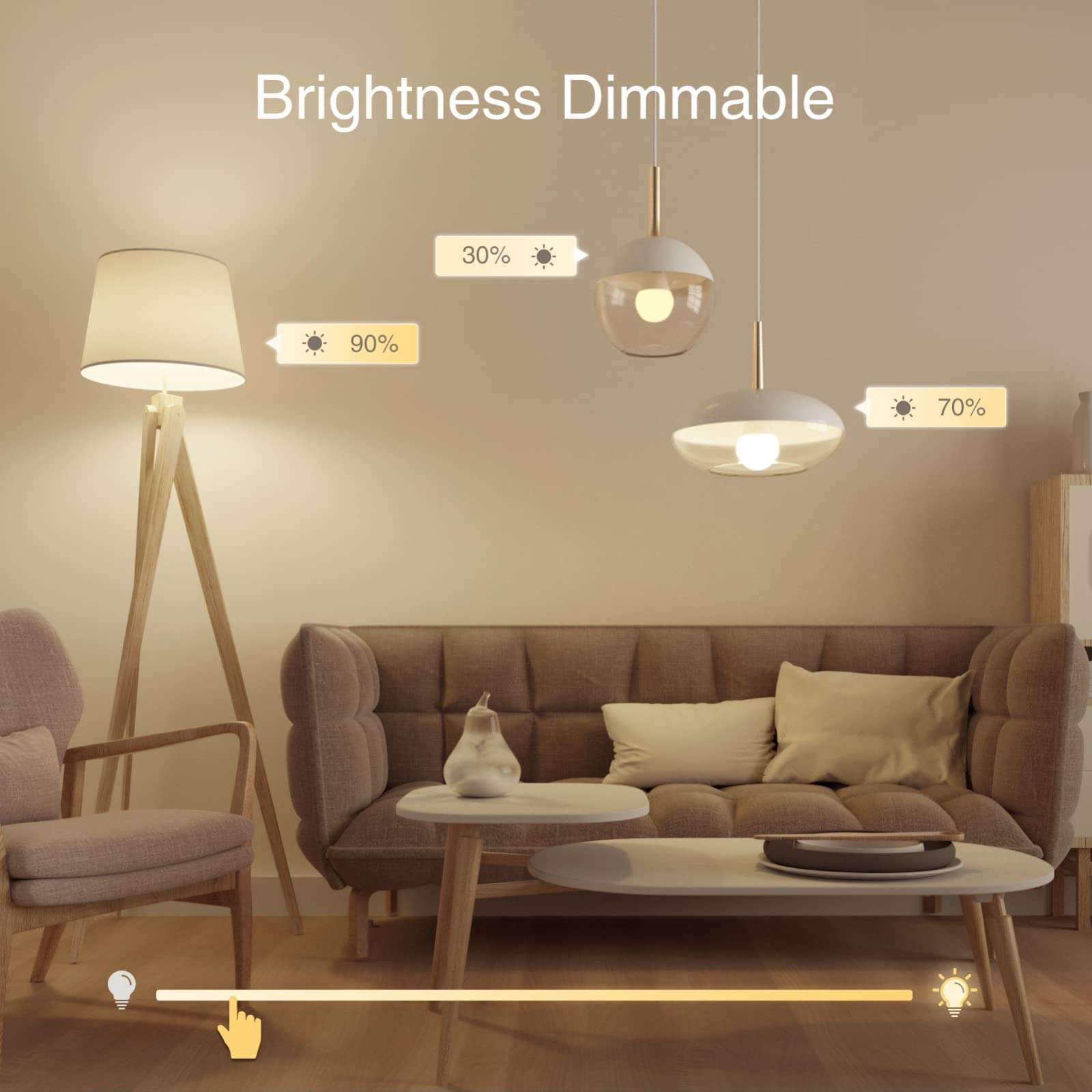 GHome Smart LB1 Smart Light Bulb, Smart Bulb Compatible with Alexa and Google Home, E26 A19 Dimmable 2700K LED WiFi Light Bulbs, 800 Lumens Warm White Bulbs, No hub Required, Only 2.4GHz, 4 Packs 3