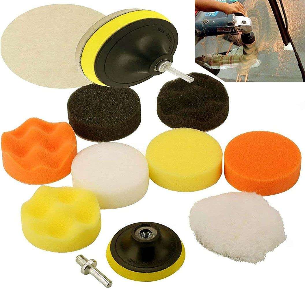 Diy Crafts 12730 10219 80mm Compound Drill Buffing Sponge Pads Kit for Car Sanding, Polishing, Multicolor, 11 Piece