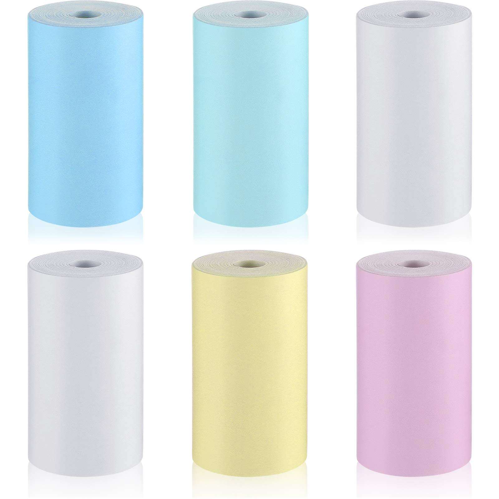 5 Pieces Glossy Printable Paper Roll Set Direct Thermal Paper Mini Thermal Printing Label with 1 Piece Self-Adhesive Printable Sticker for Portable Pocket Mobile Printer, 57 x 30 mm 1