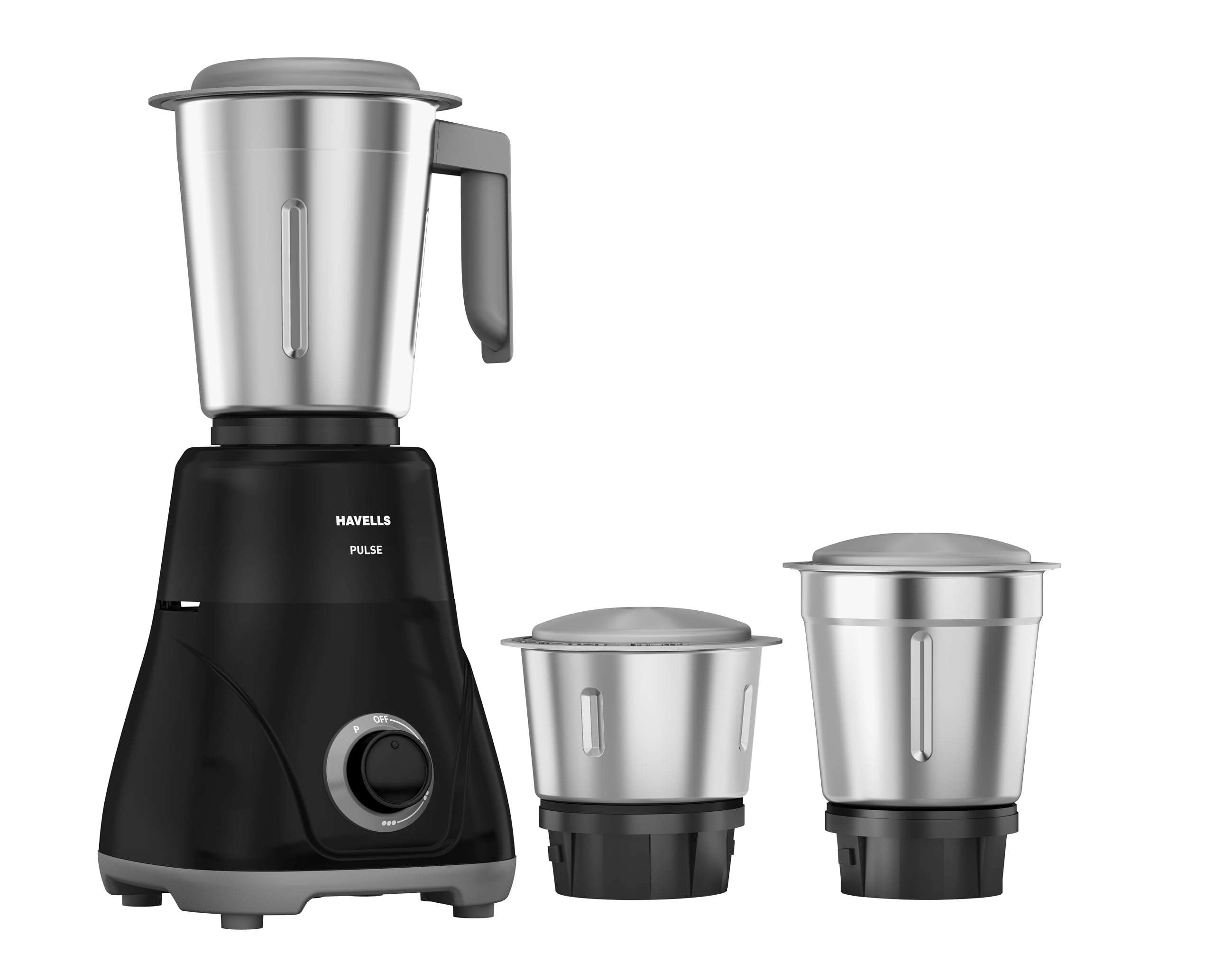 Havells Pulse 500 Watt Mixer Grinder|3 Stainless Steel Leak-Resistant Jars (400ml, 800ml, 1.2L)|3 Speed Control|Heavy-Duty ABS Body|Durable SS Blades|Air Vent Technology |1 Year Product Warranty|Black 1