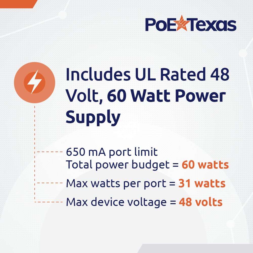 PoE Texas 8 Port Injector - 10/100 Passive Power Over Ethernet With 48V 60W UL Power Supply - 802.3af for VoIP Phones, WiFi Access Points, IP Cameras - Add to A Non-PoE Switch 4