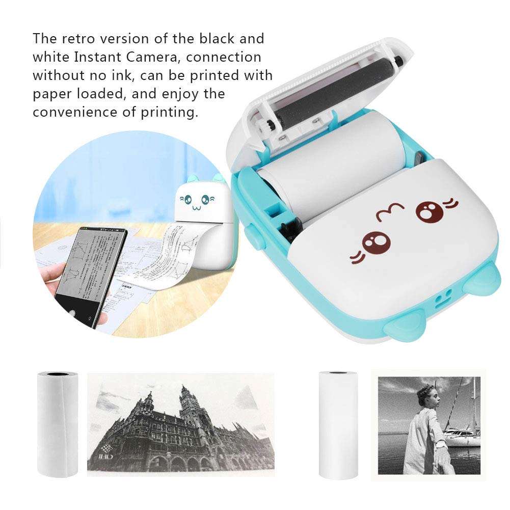Mini Thermal Printer, Wireless Bluetooth Mobile Pocket Note Receipt Printer, Portable Instant Mobile Printer Photo Printer for Student/Office, Compatible with iOS + Android(Blue) 4