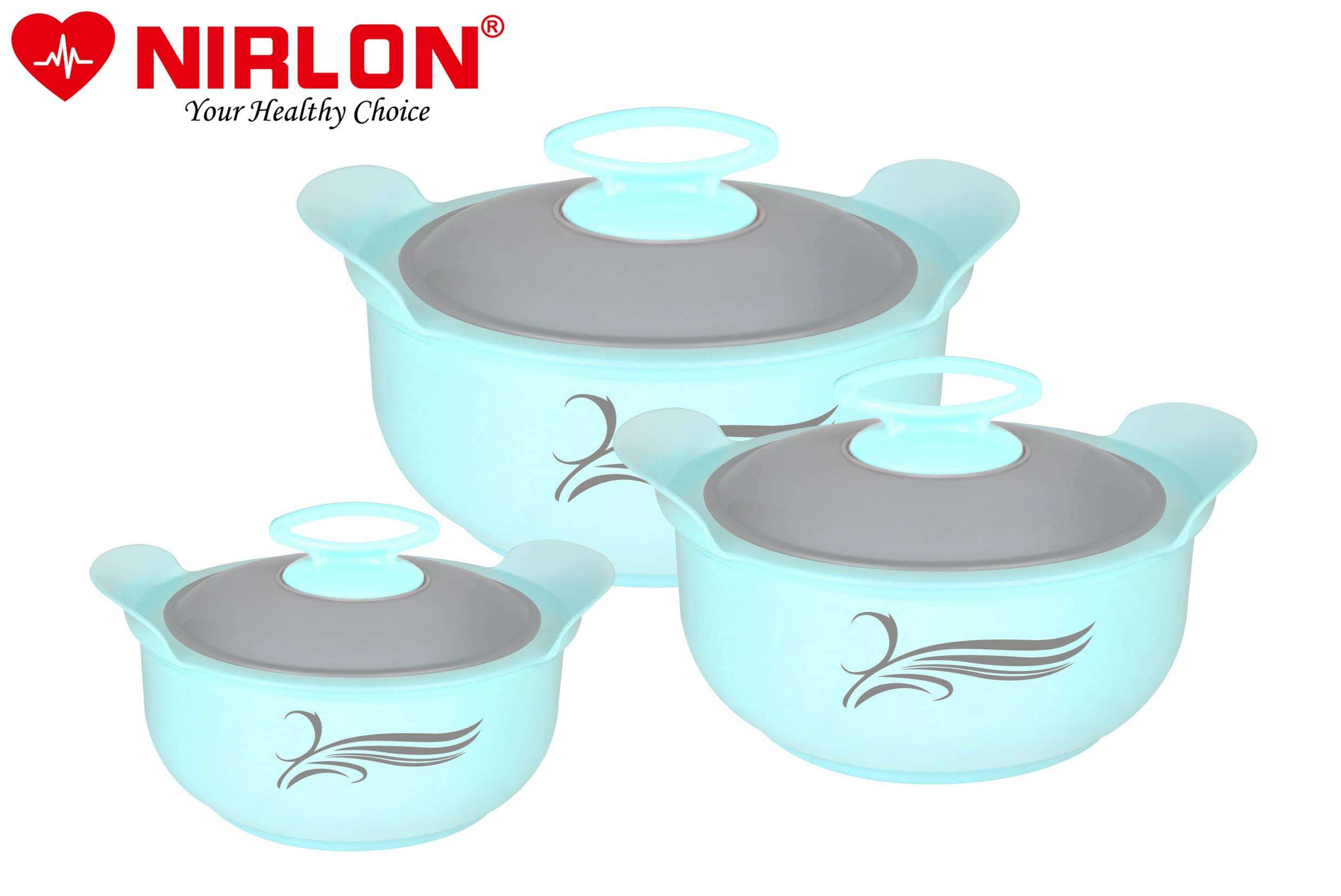 NIRLON Delight Inner Steel Casserole (800ml, 1200ml, 2000ml) Blue With Non Stick Aluminium Hand Toster Combo Set 3