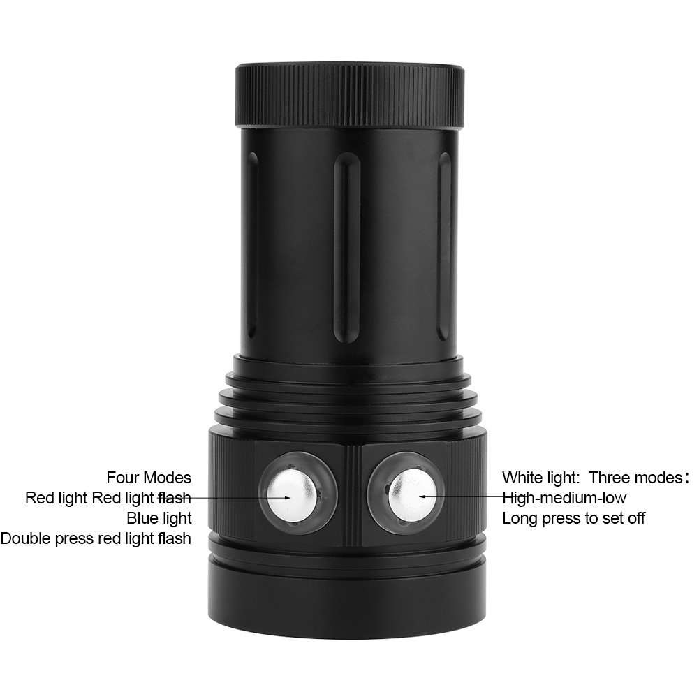 Ymiko Diving Flashlight 12000LM Underwater Light IPX8 Waterproof, 7 Lighting Modes, Range 300-500 Meters, Underwater 80M Flashlight for Diving Video Photography Activities 4