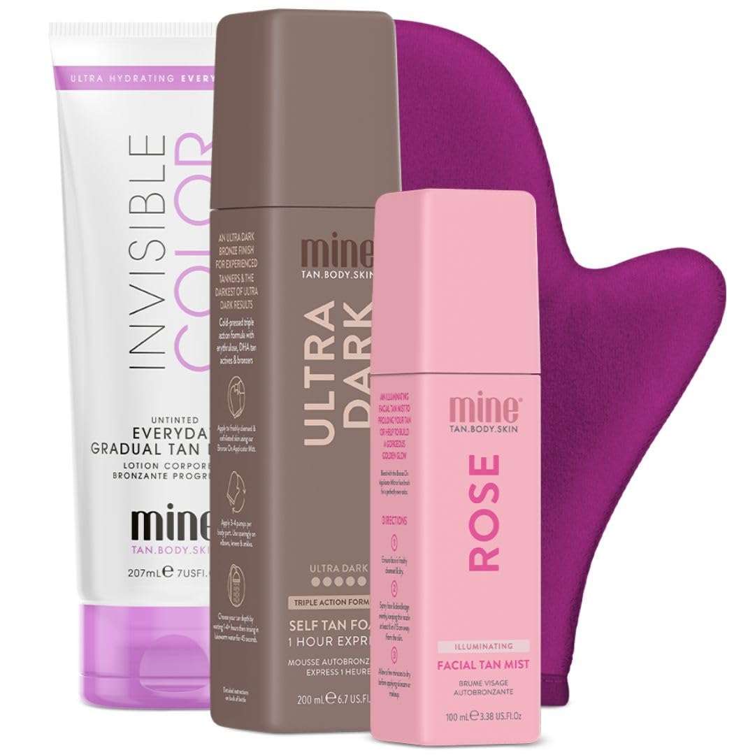 MineTan Ultra Dark Deluxe Bronze Self Tanner Bundle | Achieve Bronzed, Glowing Skin - Includes Ultra Dark Sunless Tanning Mousse, Fake Tanning Lotion, Face Mist & Self Tan Mitt 1