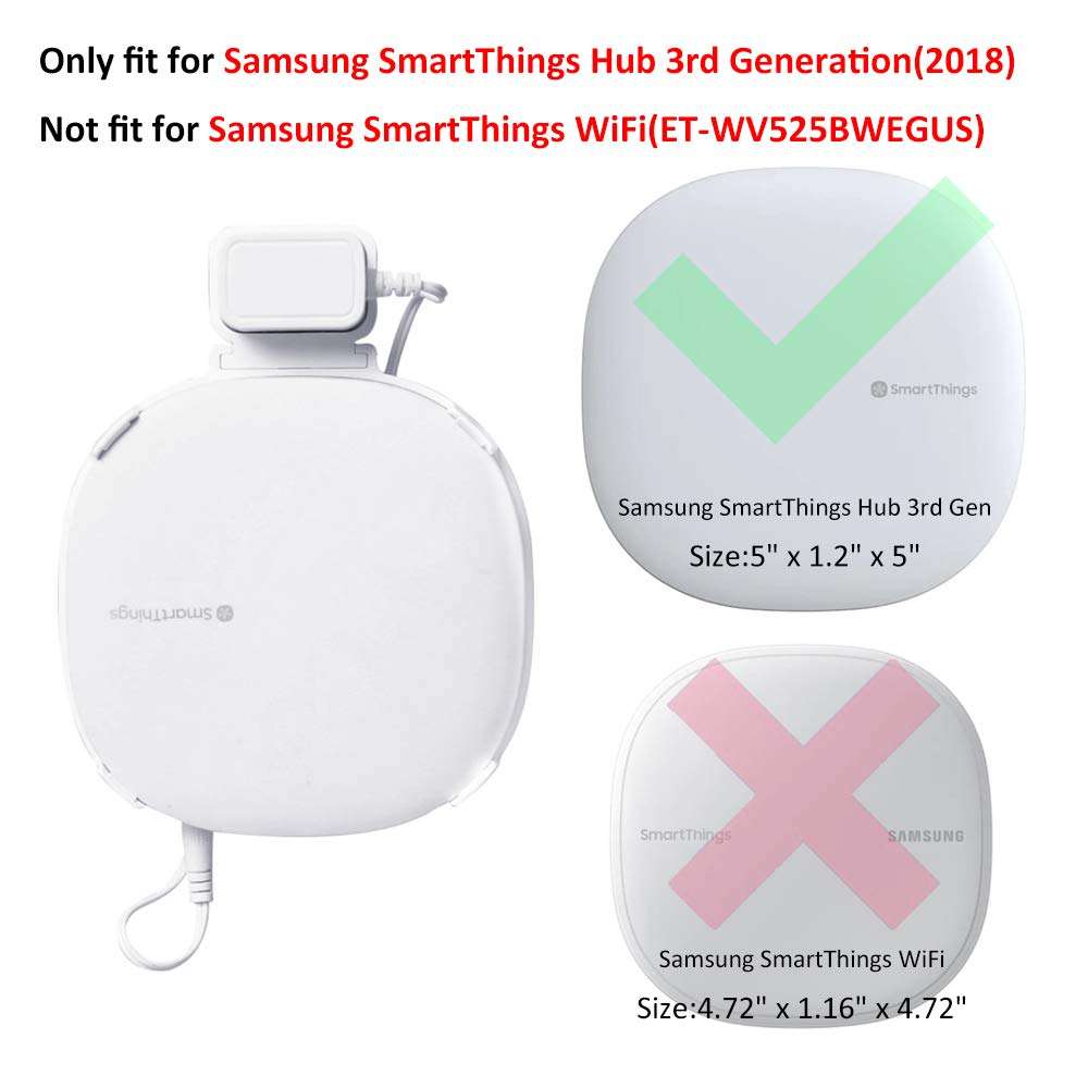 BECEMURU Wall Mount Holder for Samsung SmartThings Hub 3rd Generation,Outlet Holder Wall Mounted Bracket Cable Storage Stand Shelf Smart Home Automation Hub White ABS Save Space Cord Organizer 2