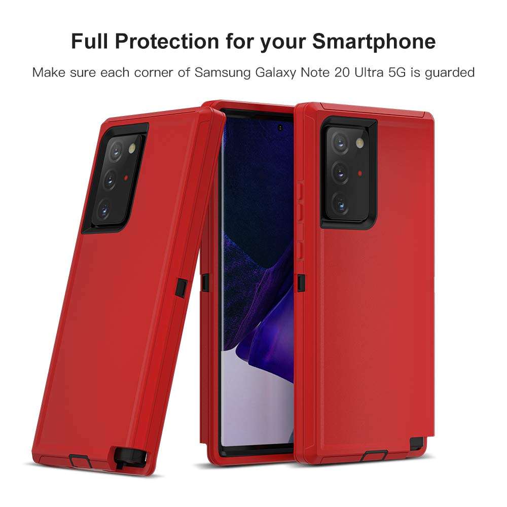 Jiunai Samsung Note 20 Ultra Case, Strong Protective Outdoor Hybrid Rugged Heavy Duty Tough Sports Shockproof Bumper Rubber Cover Matte Phone Case for Samsung Galaxy Note 20 Ultra 5G 6.9''Red 6