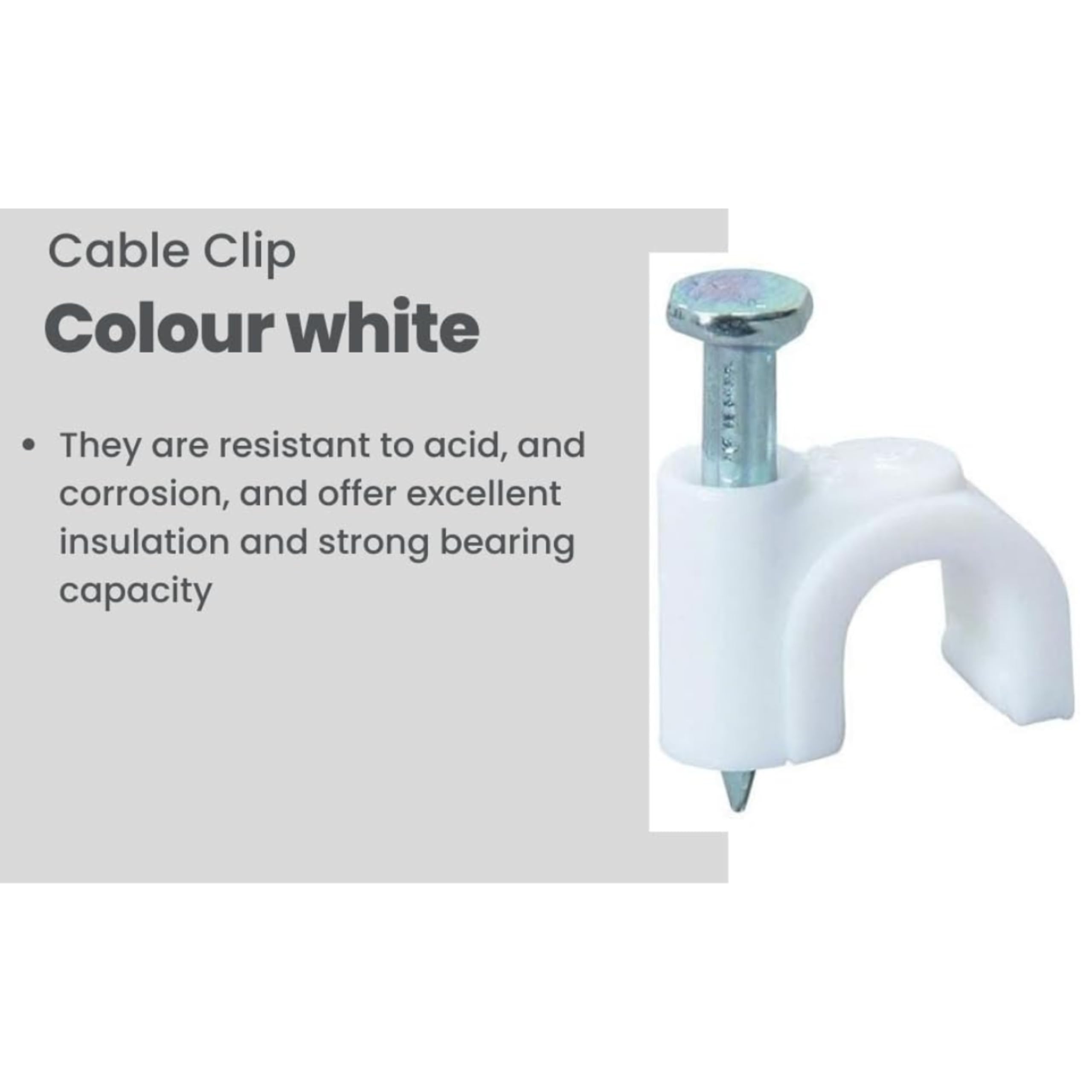 Elegant Casa Cable Clip with Galvanized Metal Nail Loop Clamps for Wire Plastic Circle Hook, Wall Self Wire Holder Cord Organizer Management Cable Binder Strap Size 25 Mm 100 Pieces Pack, Color White 3