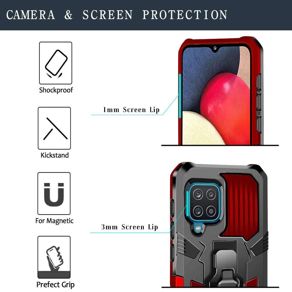 Wellci for Samsung Galaxy A12 5G Case with Belt Clip Kickstand for Galaxy A12 5G (Red) 4