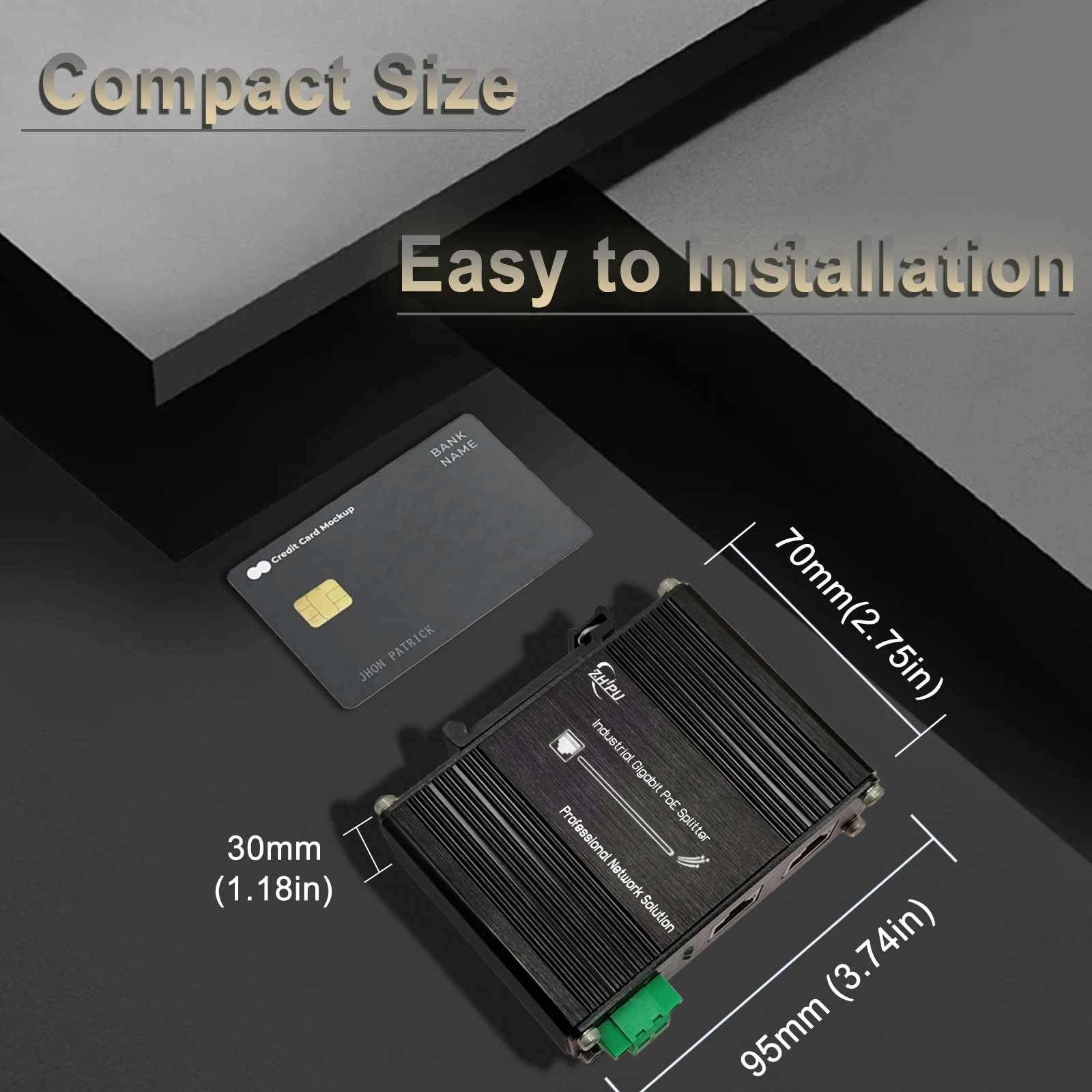 Industrial Hardened Gigabit PoE++ Splitter PoE IEEE802.3 at 95W Input 12V DC Output DIN- Rail Wall Mount -40°C to 80°C IP40 5