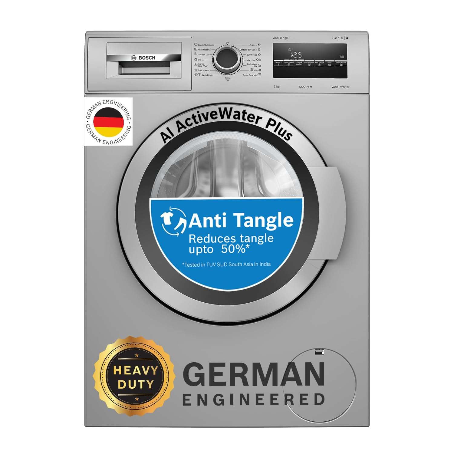 Bosch 7 kg 5 Star Fully-Automatic Front Loading Washing Machine (WAJ24266IN, Silver, AI active water plus, In-Built Heater)