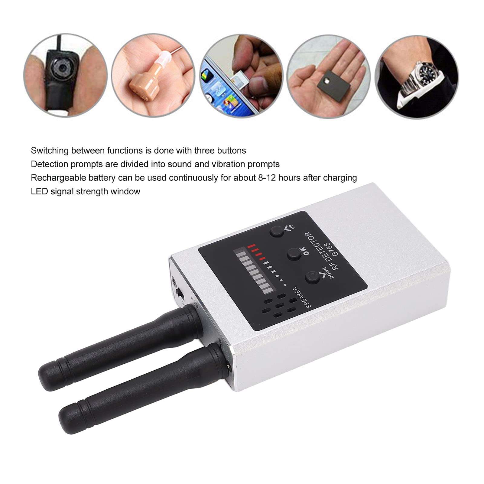 Camera Detector, Multiple Detection Modes Rechargeable Battery Bug Detector Sensitive Accurate Easy to Operate for Meeting Room(Silver) 3