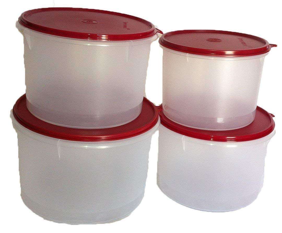 Tupperware Plastic Storage Container - 5L, 3L, 2.5L, Set of 4, Red