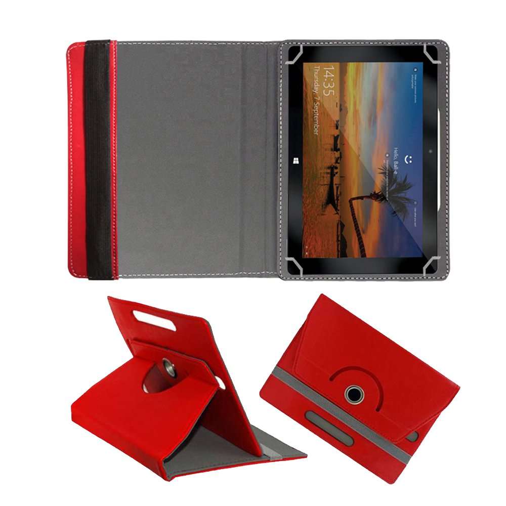 Fastway Rotating Leather Flip Case for iBall Slide PenBook 32 GB 10.1 inch with Wi-Fi Only Tablet Cover Stand (Red)