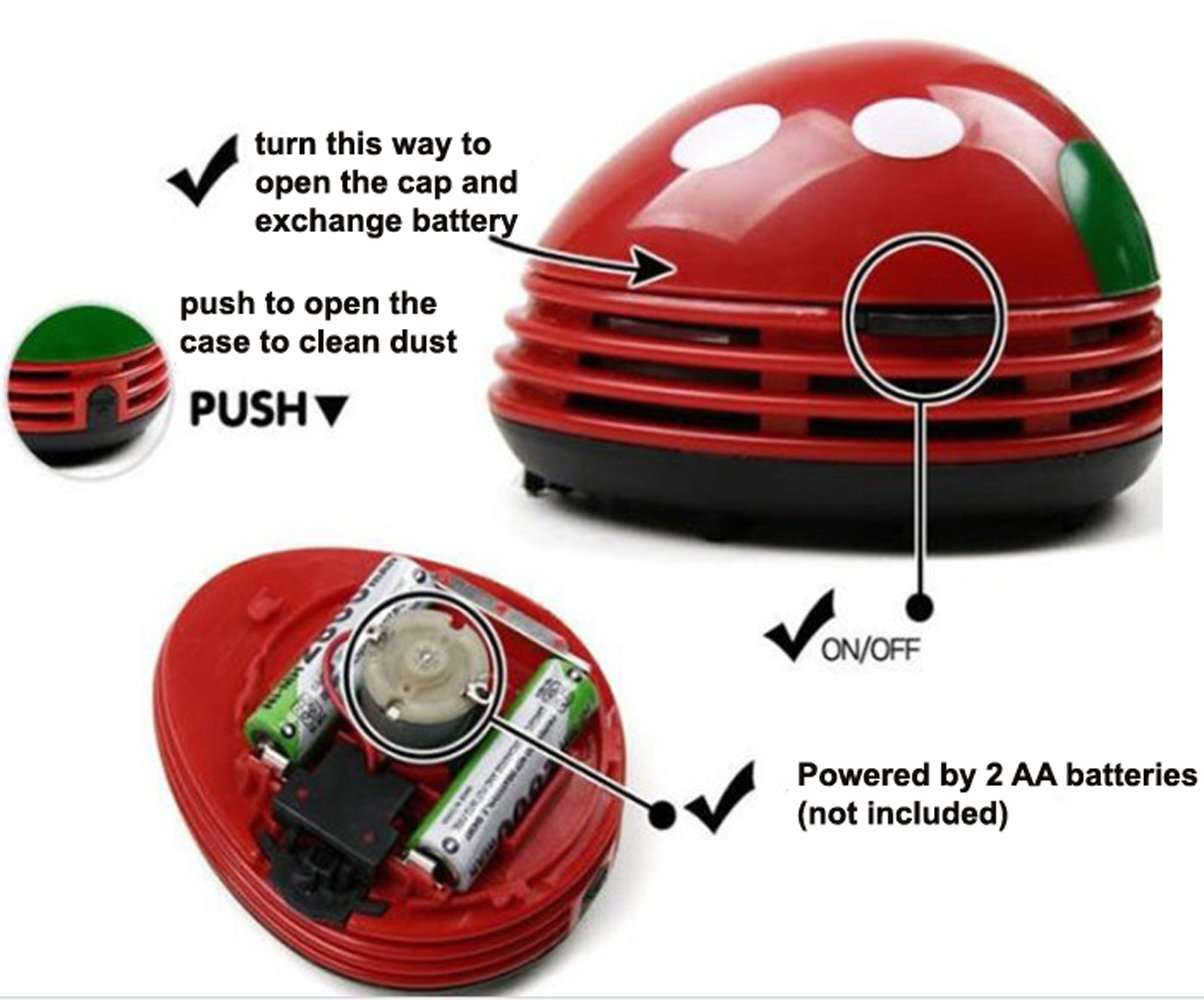 Honbay Ladybug Shaped Portable Corner Desk Vacuum Cleaner Mini Cute Vacuum Cleaner Dust Sweeper 3