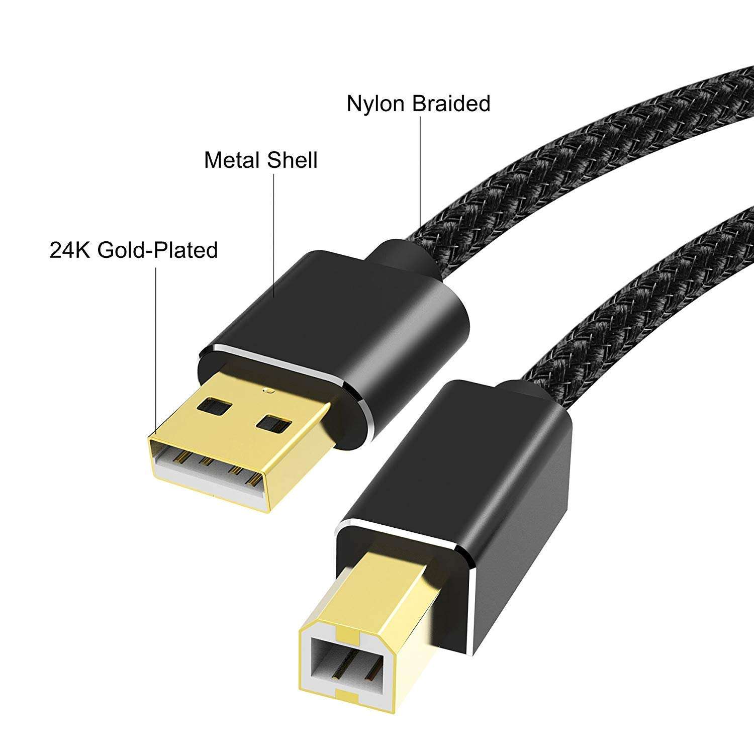 USB Printer Cable, UMECORE 10FT Braided Flexible USB 2.0 Type A Male to USB Type B Male Scanner Cord High Speed for HP Canon Dell Lexmark Epson Xerox Samsung and More 3