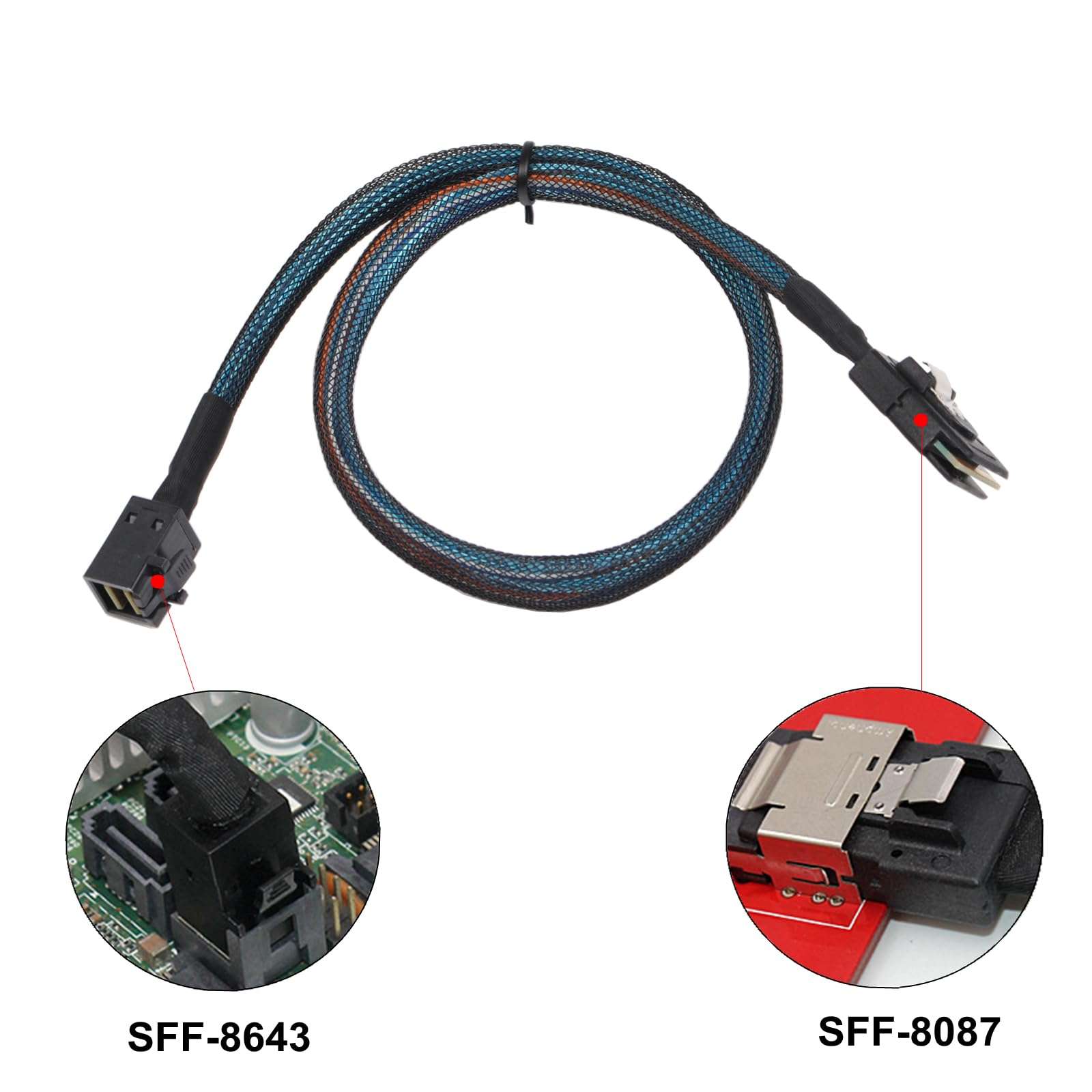 Heretom 2PCS Mini SAS SFF-8643 to Mini SAS 36Pin SFF-8087 Cable 2