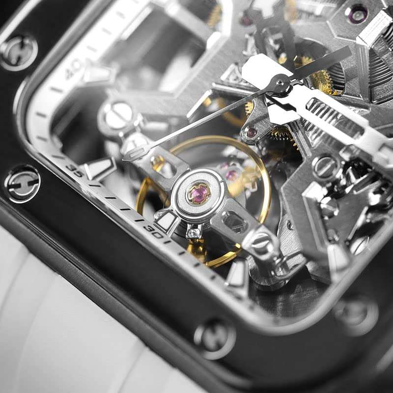 BODERRY Square Automatic Titanium Watch for Men 72H Power-Reserve Side Transparent Case 10ATM Waterproof Swiss Super-Luminous Sports Wrist Watches-Storm 5