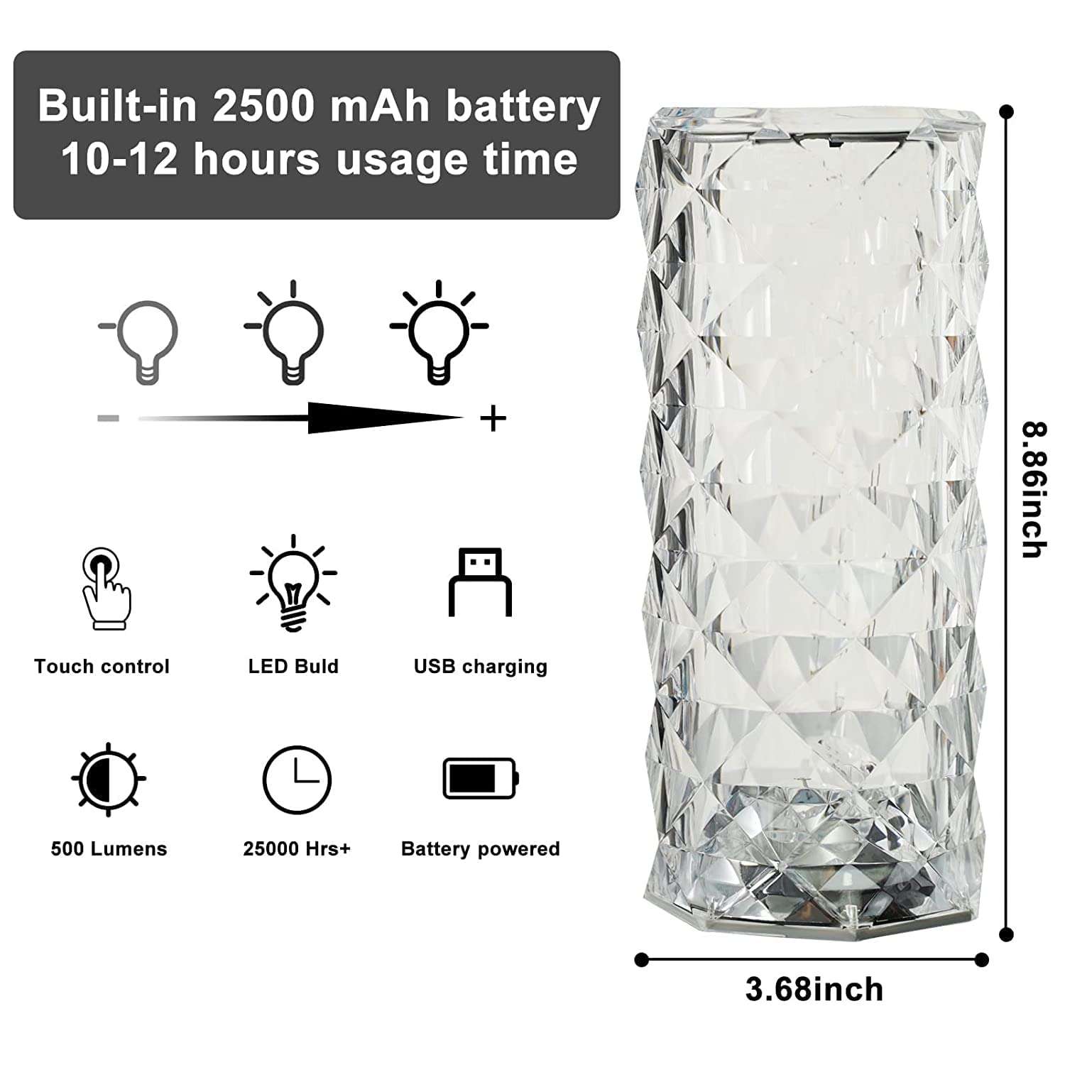 VAKRA Crystal Rose Diamond 16 Color RGB Changing Mode LED Night Lights - USB Remote and Touch Control Desk Lamp for Bedroom, Living Room 5