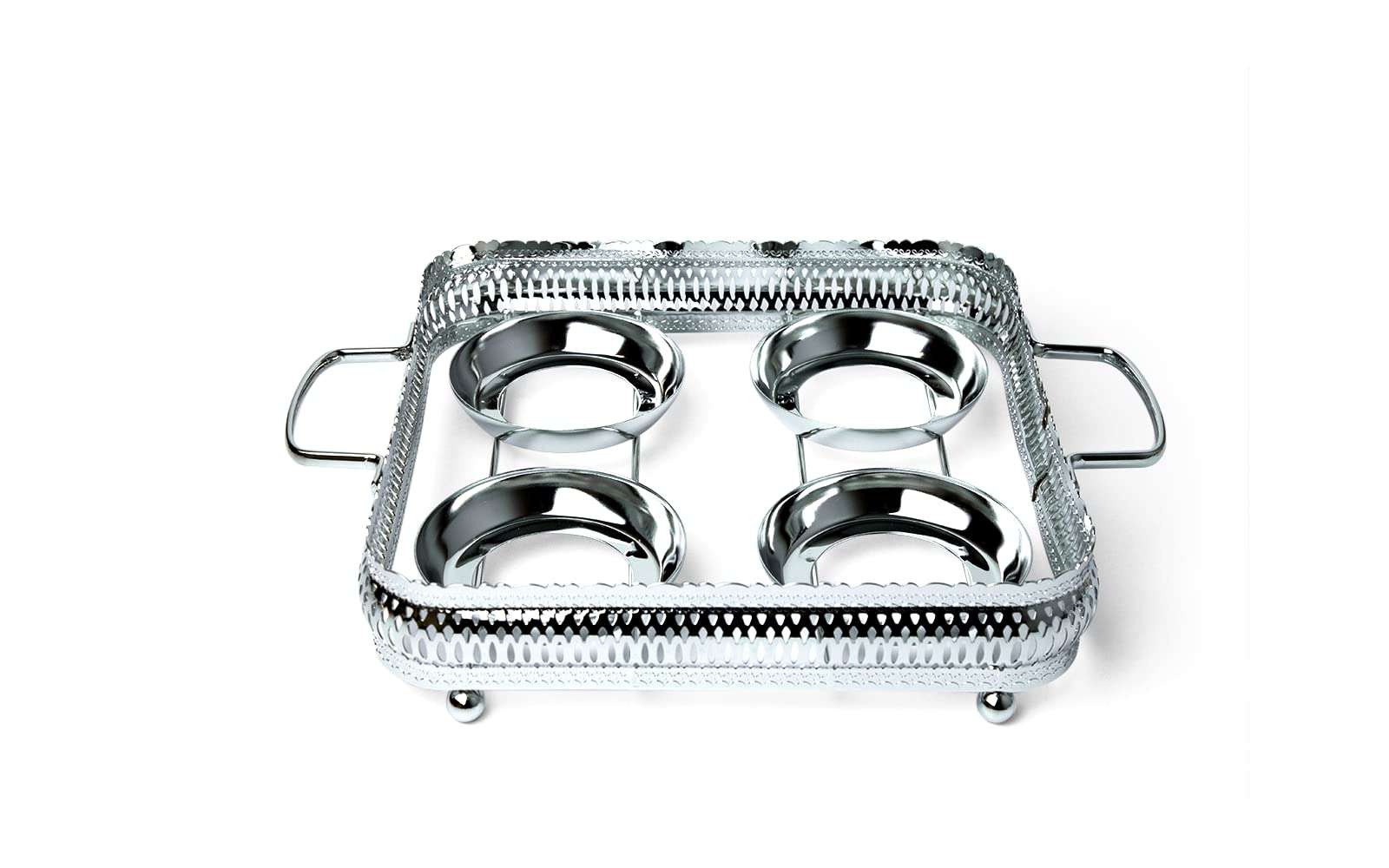 Rigeli Regent VICTORIA White Bronze plated 4 Compartment Party Set Stainless Steel square round with a metal cap 4 Compartment Serving Bowls for Candy, Nuts, Fruit, Veggies, pulses 5