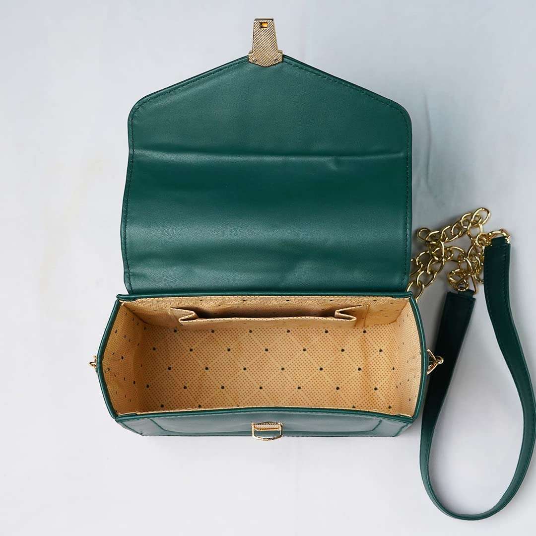 Customized Women's Leather Bag (Buttoned) + Mini Make up kit-Green Grey 3