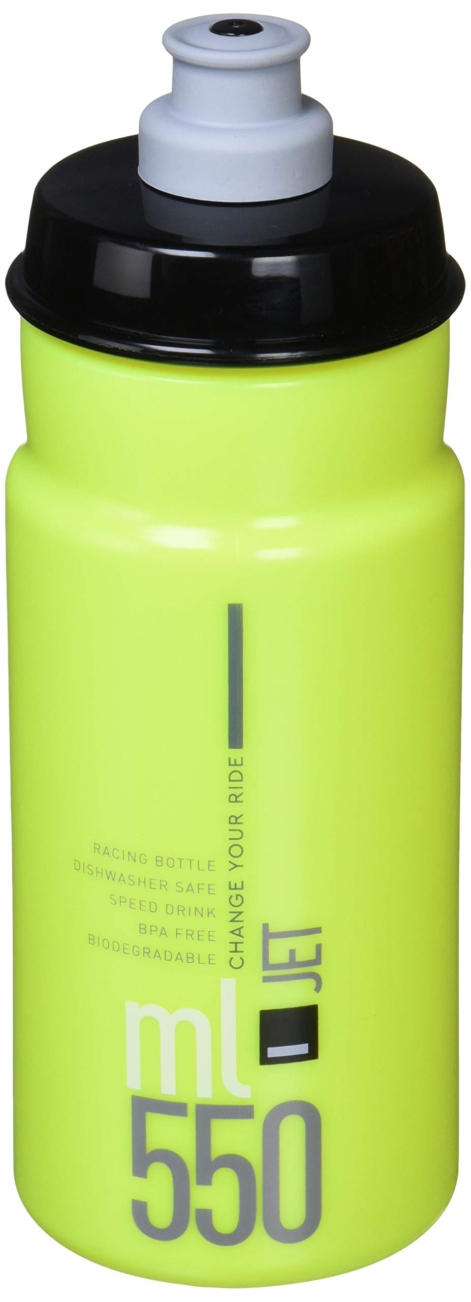 Elite Jet 550ml Water Bottle, Fluorescent Yellow with Black Logo – High-Flow, Biodegradable, and BPA-Free
