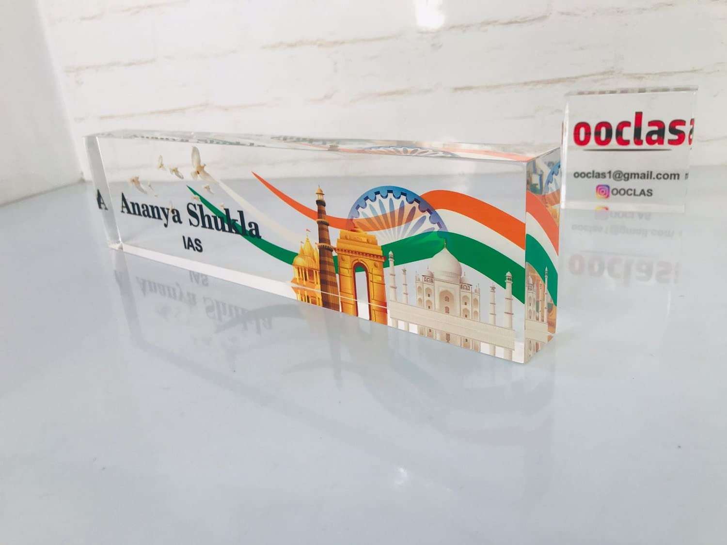OOCLAS Desk Name Plates, IAS Officer Desk Name Plate, Custom Acrylic Desk Nameplate, Government Sign Plate In Size 8 X 2.50 X 1.25 Inches 3