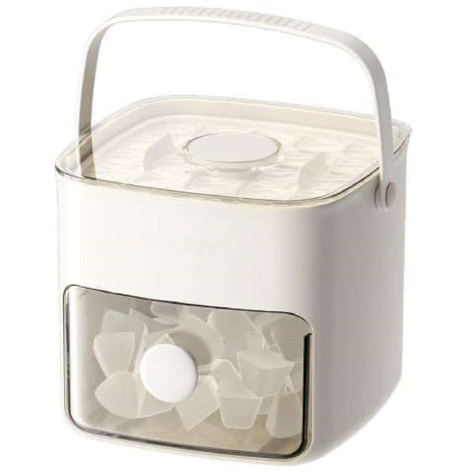 Ice Cube Maker Storage Box with Push Release Lid, Removable Ice Trays, Front Pull-Out Ice Bin, Carry Handle, Includes Scoop 1
