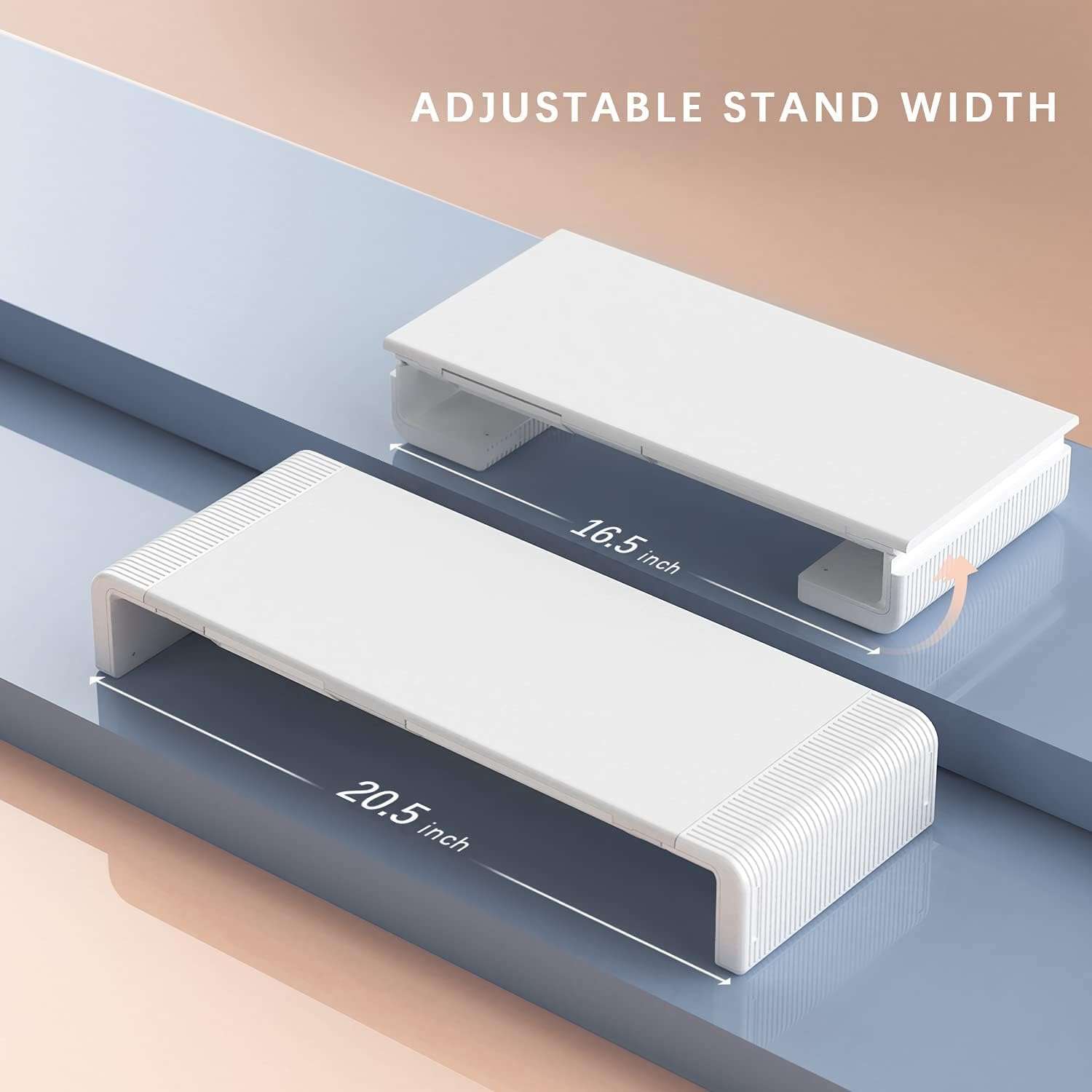 PIKFOS Folding Monitor Stand Riser, Computer Monitor Stand with Adjustable Width, Compatible with iMac, Printer, Laptop with Storage Drawer, Tablet & Mobile Phone Stand Holder, White 5