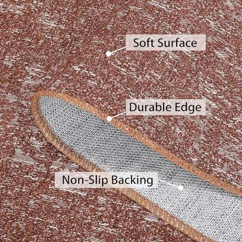 ROYHOME Machine Washable Area Rug, Modern Solid Textured Rectangular Carpet, Stain Resistant Non-Slip, Brick Red, 4' x 6' 2