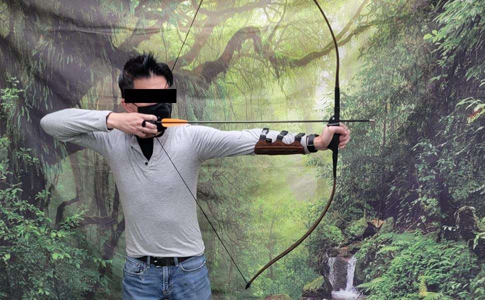 SAS 30-35lbs 22-29" Robinhood Long Bow for Adult/Youth w/Belt Quiver, Armguard, Finger Tab, Arrow Rest, Target Face and 2 x Arrows (Black) 3