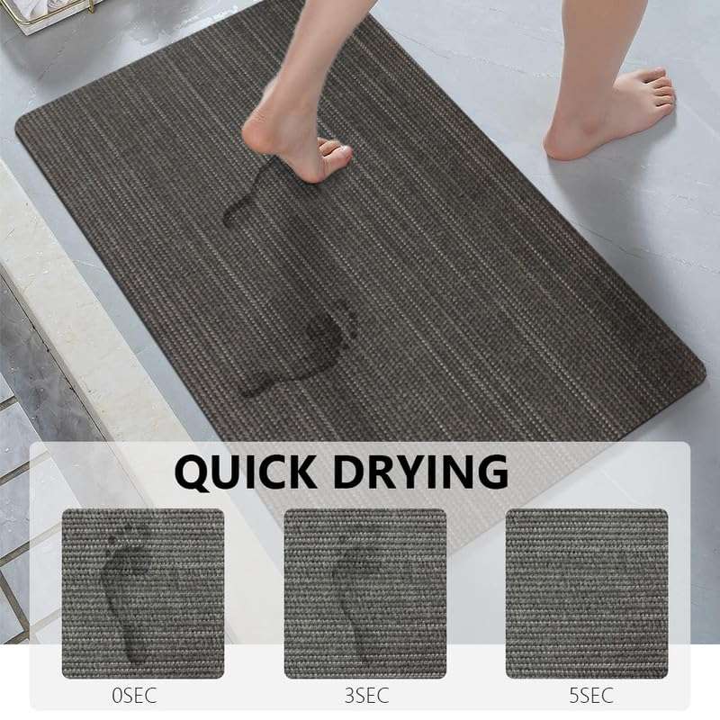 SUWUYUE Bath Mat Rug, Quick Dry Super Absorbent Bathroom Mat, Non Slip Stain Resistant Bathroom Floor Mat Washable Ultra Thin Bathmat Fit Under Door for Shower Room, Dark Gray Stripe, 3ft x 5ft 2