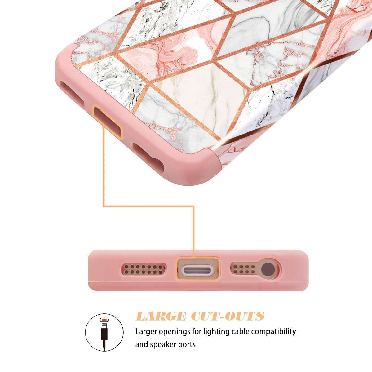 Fingic iPhone 5s Case, iPhone 5 Case, iPhone SE Case Rose Gold Marble Design Glitter Bumper Hybrid Hard PC Soft Rubber Silicone Anti-Scratch Shockproof Protective Case Cover for Apple iPhone SE/5S/5 5