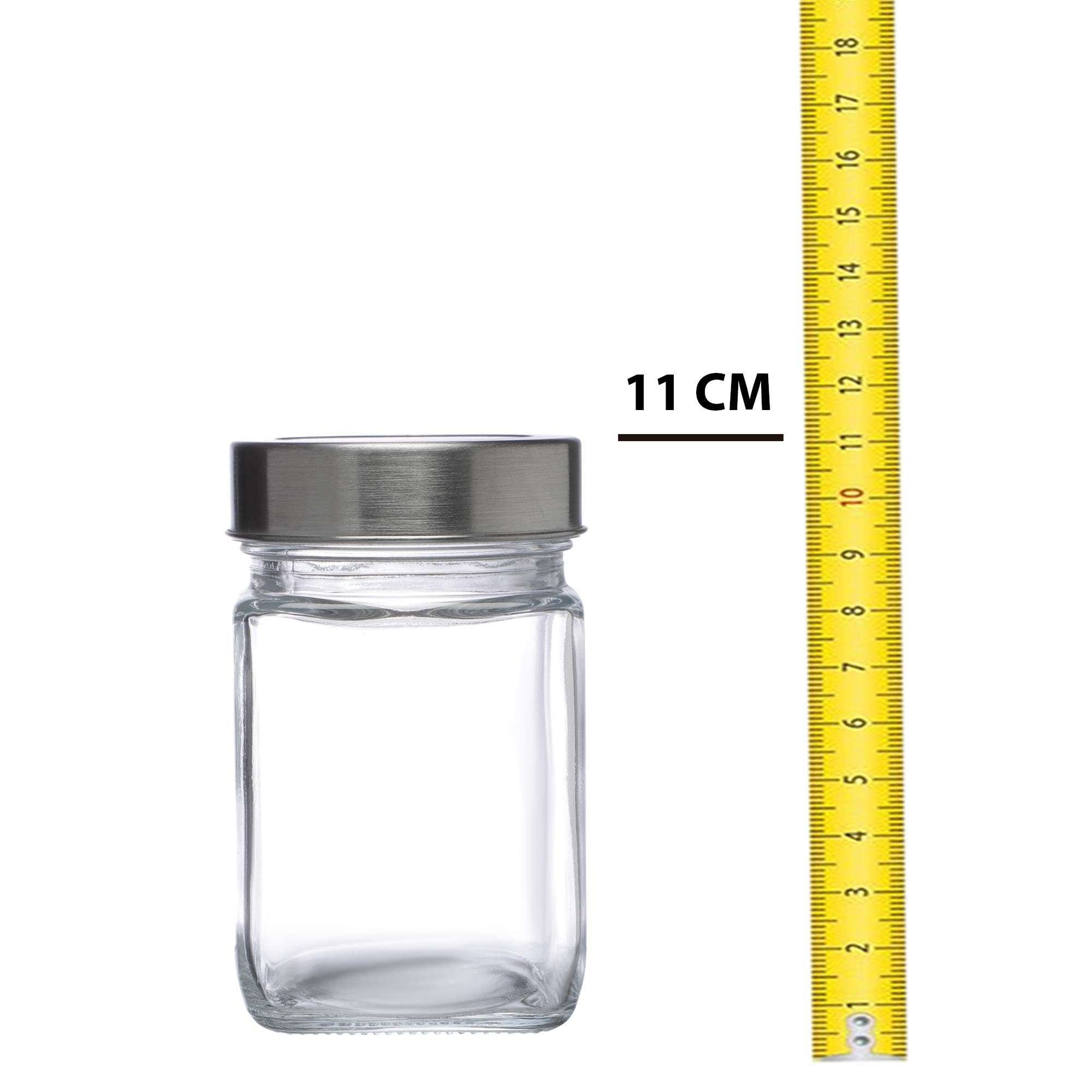 SIMPARTE Glass Jar Barni 310ml Transparent Square Container Set of 6 with Airtight Steel Lid for Kitchen Pantry Storage of Spices, Masala, Pickles, Cookies, Dry Fruits, Coffee Beans & Snacks 4