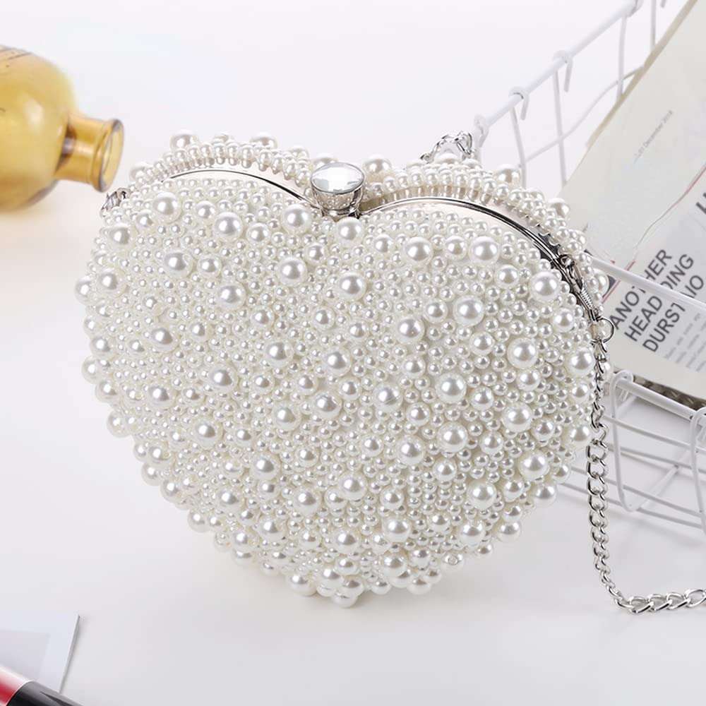XIALON Pearl Clutch Bag Woman Heart Shape Handbag Chain Shoulder Evening Bags Fashion Clutch Bag 4