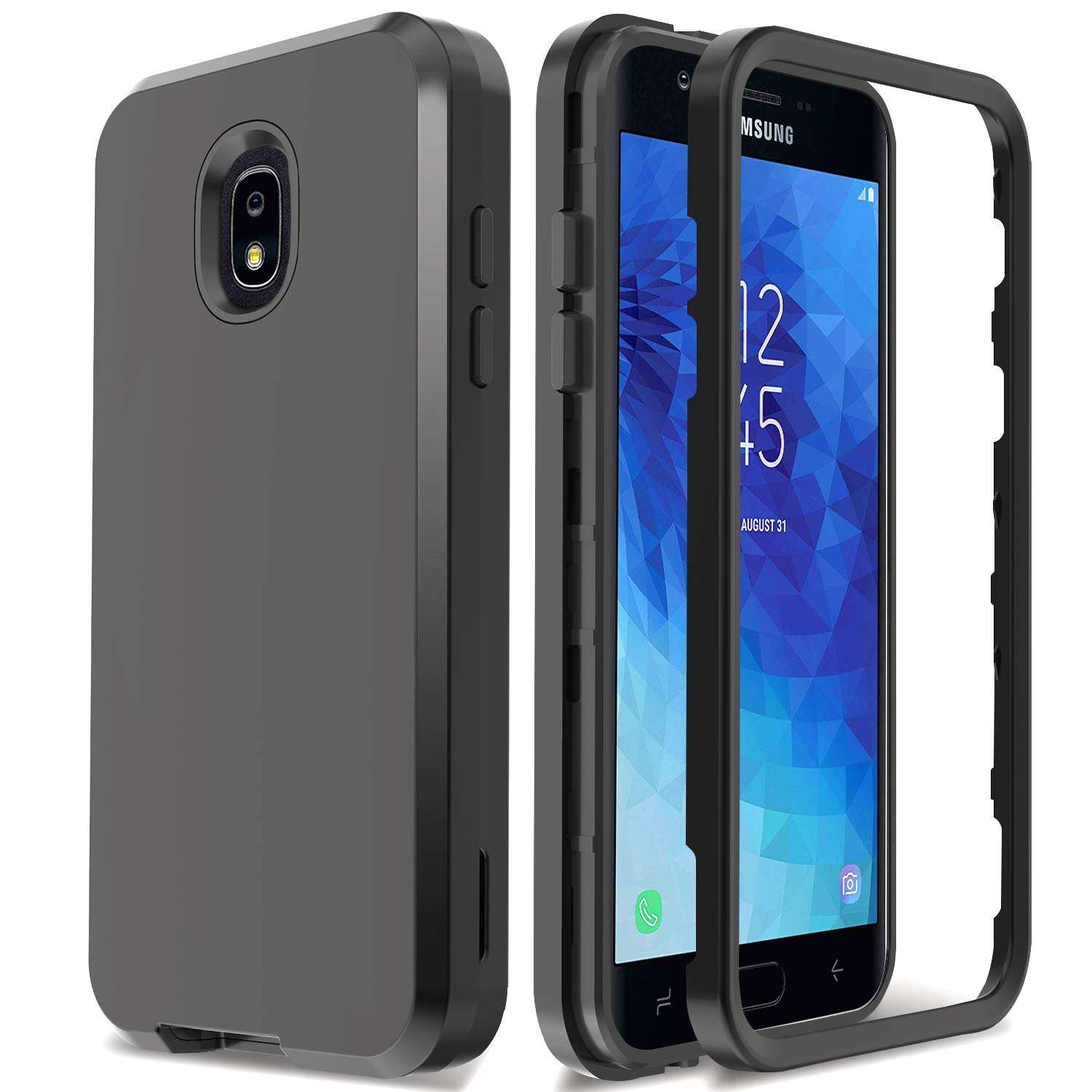 AMENQ Galaxy J3 Achieve Case, Galaxy J3 Star Case, Galaxy J3 2018 Case, Galaxy J3 Eclipse 2 Case 3 in 1 Hybrid Heavy Duty Shockproof Hard PC and TPU Bumper Protective Armor Phone Cover (Black) 1