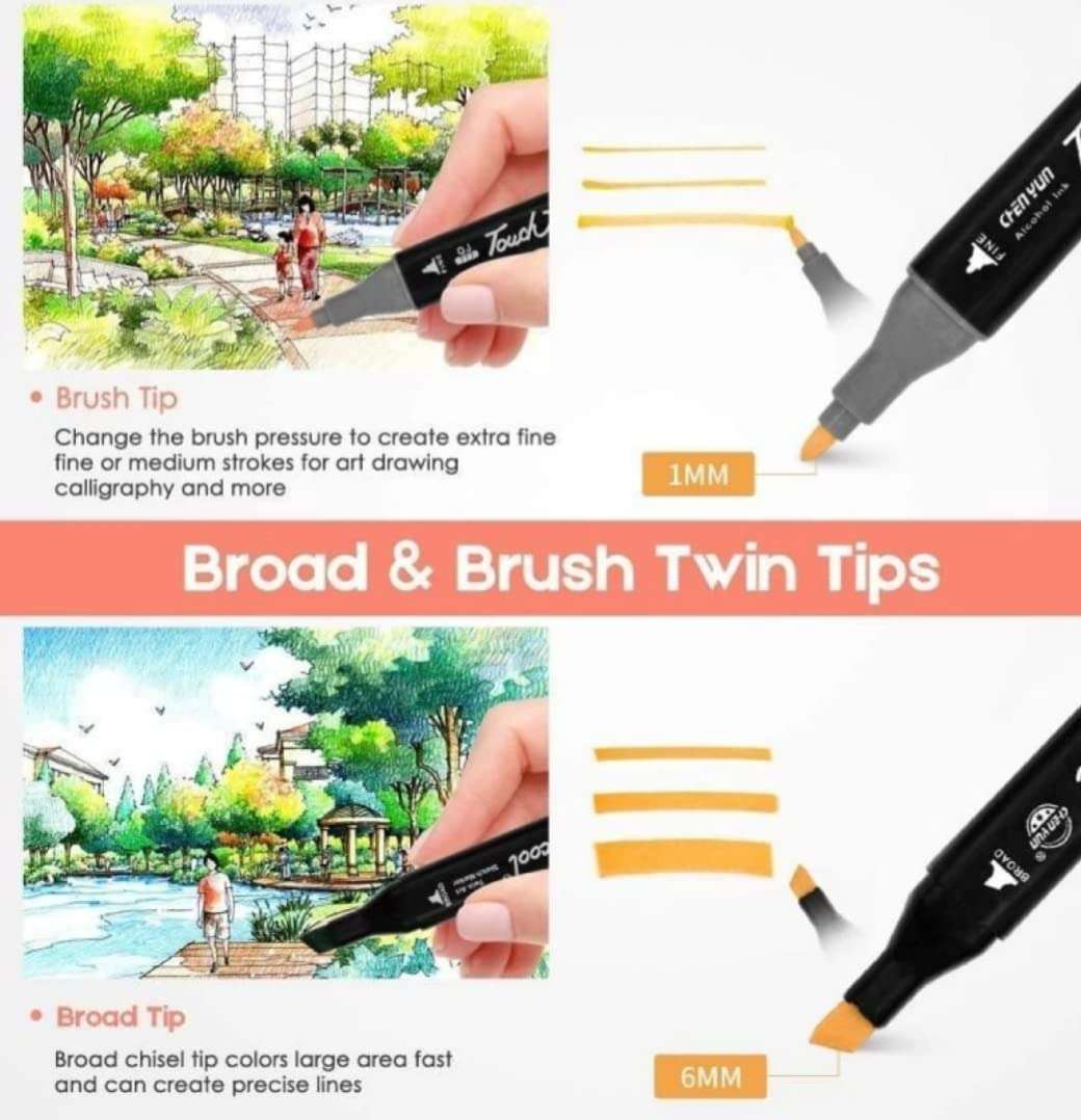 GifMor Colour Alcohol Art Markers Set, Dual Tip, Broad & Fine, Sketch Marker, Alcohol-based Markers for Sketching, Adult Coloring, and Illustration (100, Multicolor) 5