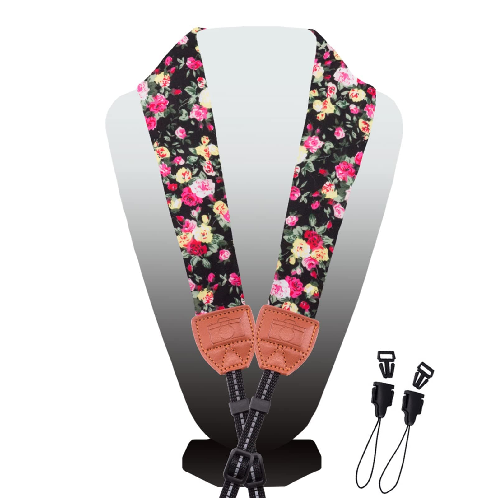 Wolven Soft Scarf Camera Neck Shoulder Strap Belt Compatible with All DSLR/SLR/Digital Camera (DC) / Instant Camera Etc, Black Flower 5