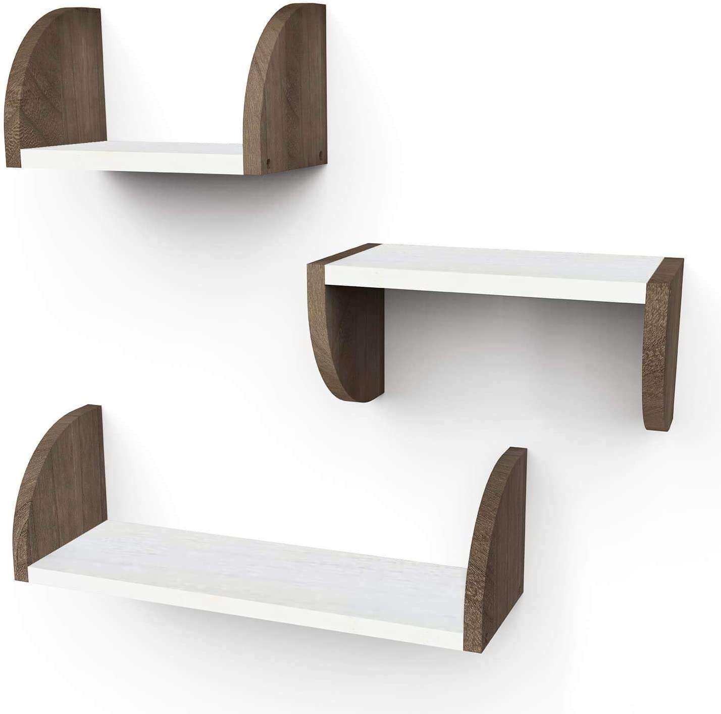 SAW SAQIB ALI WOODEN HANDICRAFTS Wall Rack Shelves (Set of 3 Shelves) for Living and Bedroom Decoration (Color-White/Brown) (5*16*5) (5*12*5) (5*8*5) inches Home Decor 4