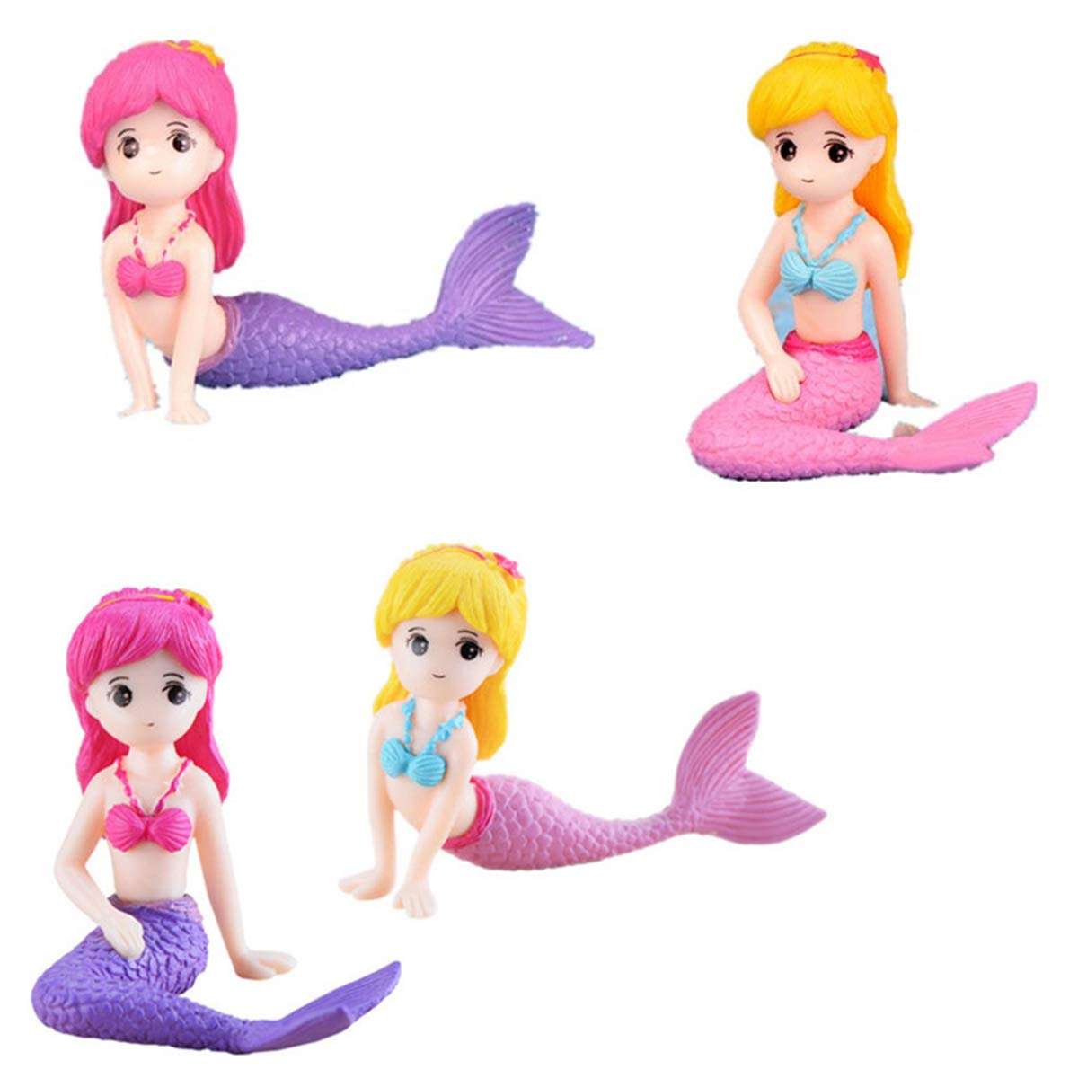 4 Pcs Miniature Mermaid Figurines, Mermaid Doll Cake Toppers, Mermaid Figure Collection Playset, Birthday Cake Decoration 1