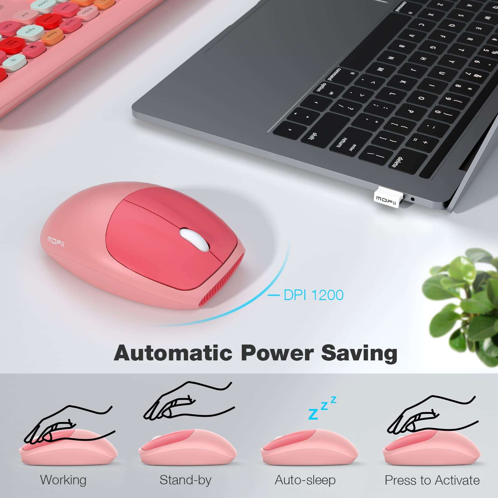 MOFII Wireless Keyboard and Mouse, Ergonomic Full Size Keyboard and Mouse Combo for Mac, Windows 7/8/10, Laptop, Desktop, PC, Computer (Pink Colorful) 5