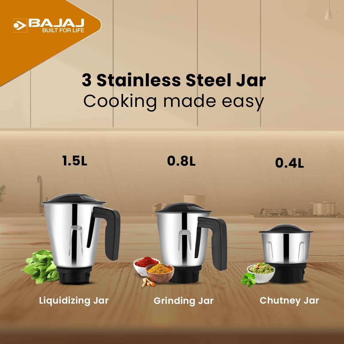 Bajaj Rex Dlx Ninja Series 4 Jar 750W Mixer Grinder | DuraCut Blades | 4 Stainless Steel Mixer Jars | Dry & Wet Grinding | 2 Yrs Warranty 【Black/Chocolate】 5