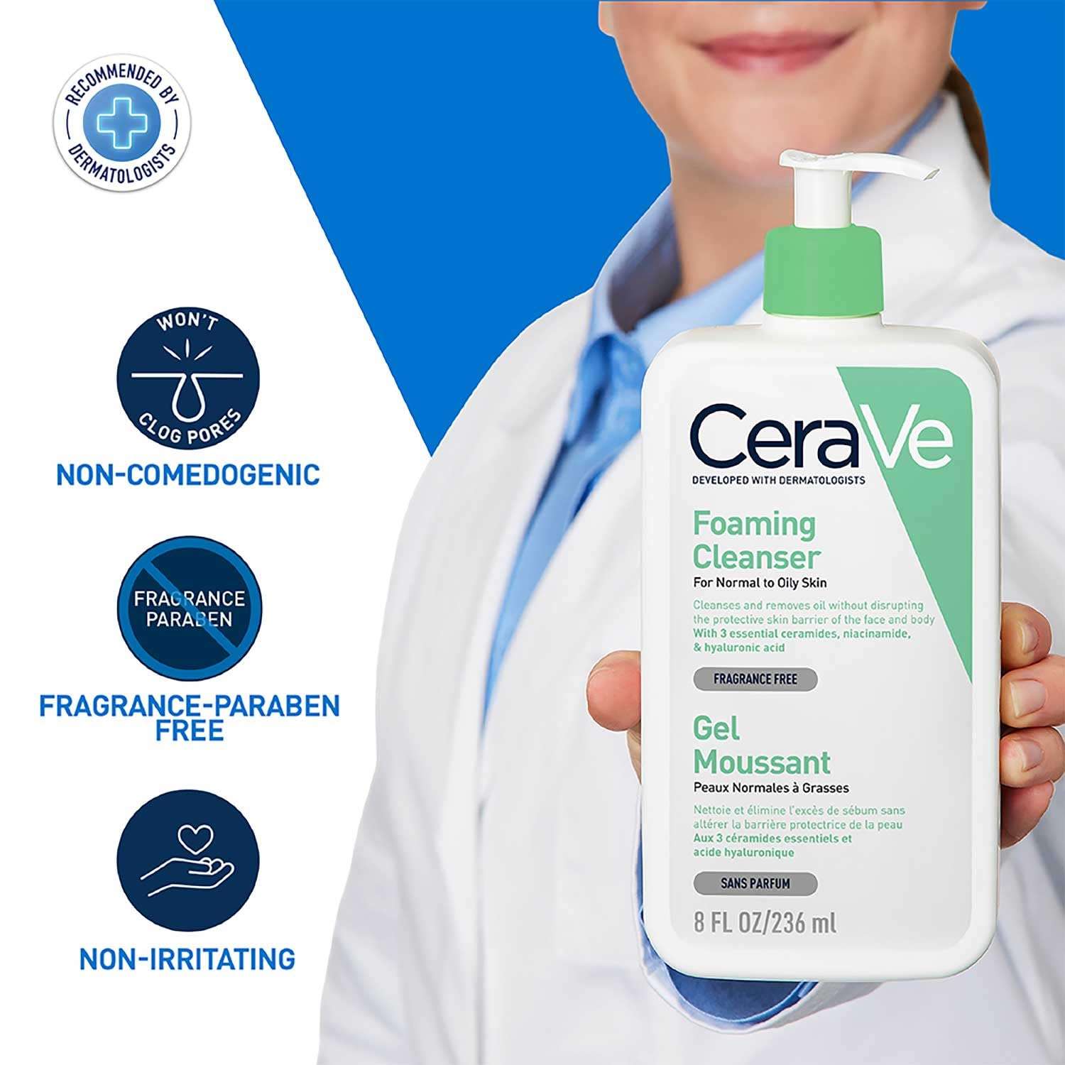 CeraVe Foaming Cleanser For Normal To Oily Skin (236ml) - Dermatologist-Developed Facewash | Non-Comedogenic And Fragrance-Free Cleansers For Acne-Prone Skin 4