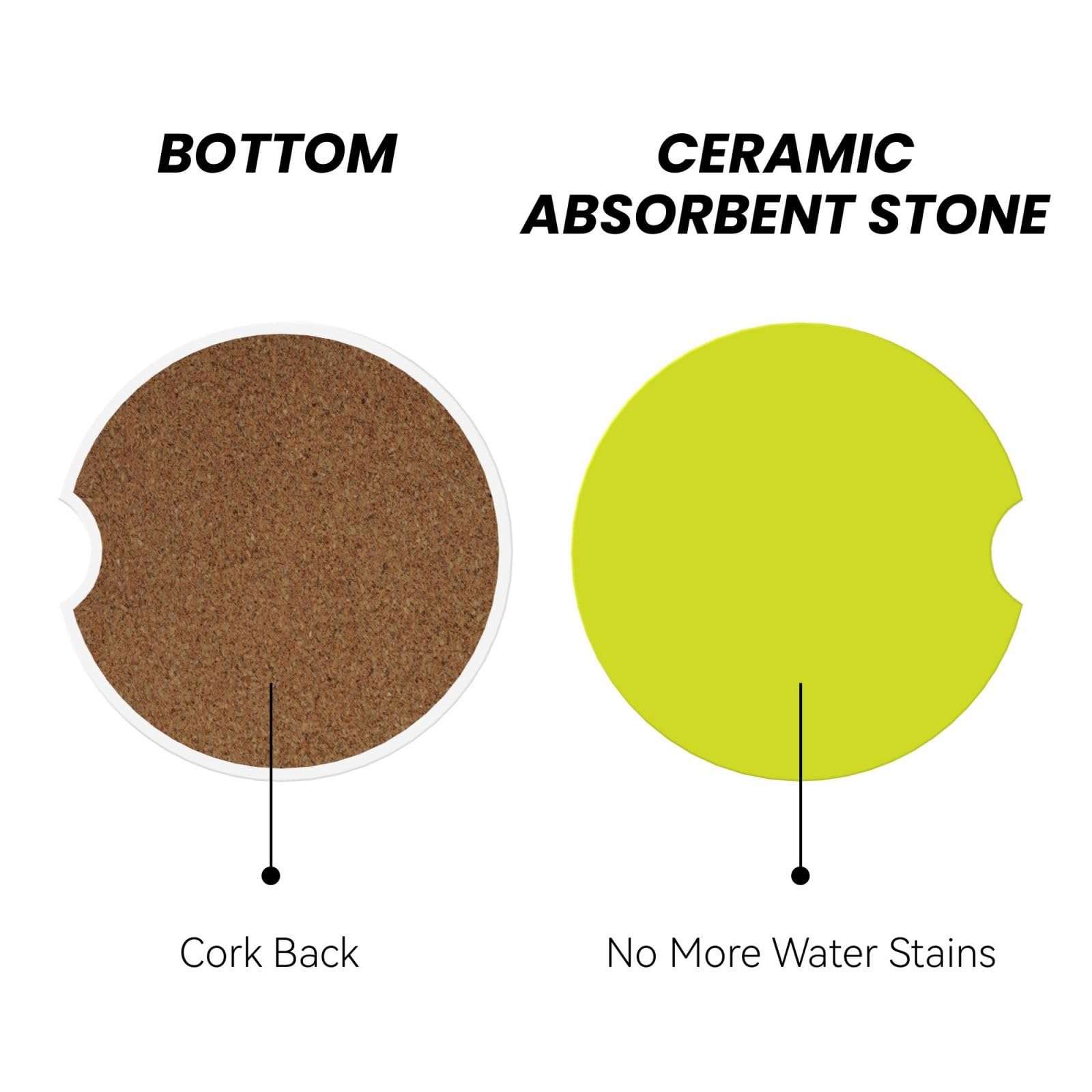 Xiso Ver Yellow Car Cup Coasters 2 Pack Ceramic Cup Holders 2.56" Cork Base Drink Coasters with Finger Notch for Easy Move of Car Cup Holder 3