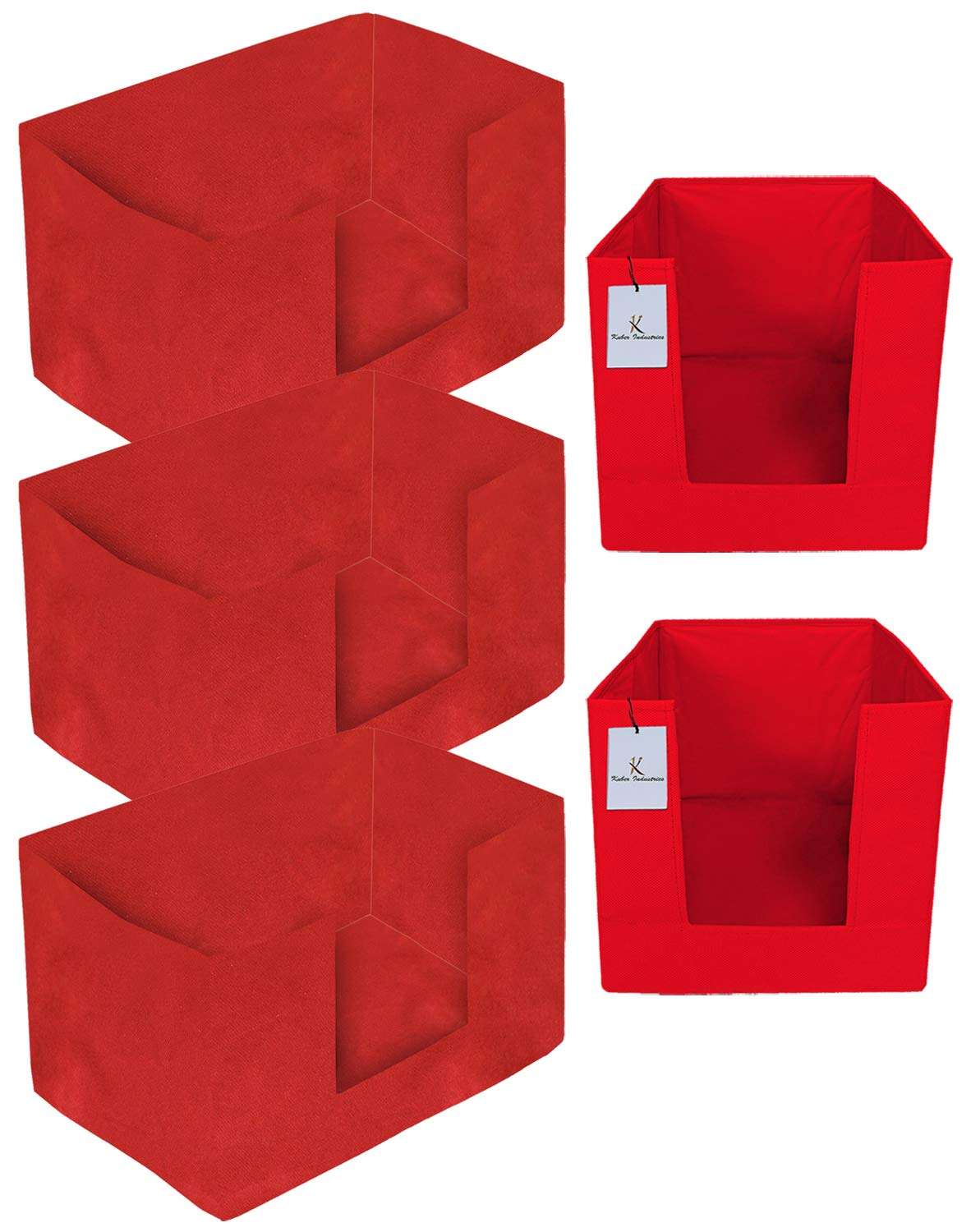 Heart Home Non Woven 2 Piece Shirt Stacker And 3 Piece Foldable Rectangle Cloth Saree Stacker Cloth Wardrobe Organizer Wardrobe Organizer (Red) - CTHH17686