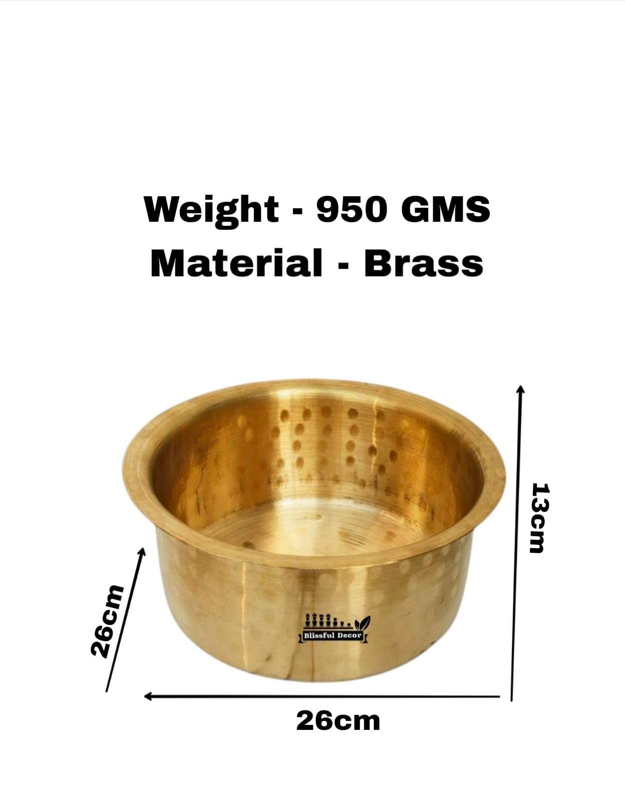 Blissful decor Pateli Patila Peetal Bhagona Hammered Patila, Brass Tope, Brass Cookware, Patila, Round Heavy Bottom Tapeli, Bhagona Capacity- 3 Liter Weight -950 GMS aprox 4