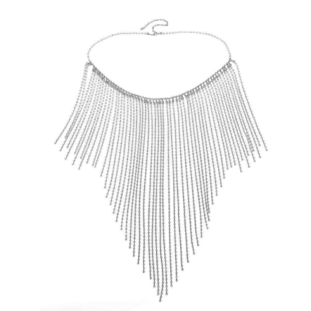 Barode Rhinestone Body Chains Crystal Dance Skirts Tassel Sexy Bikini Beach Chain Hip Waist Belts Nightclub Jewelry Accessories for Women and Girls (Silver) 1