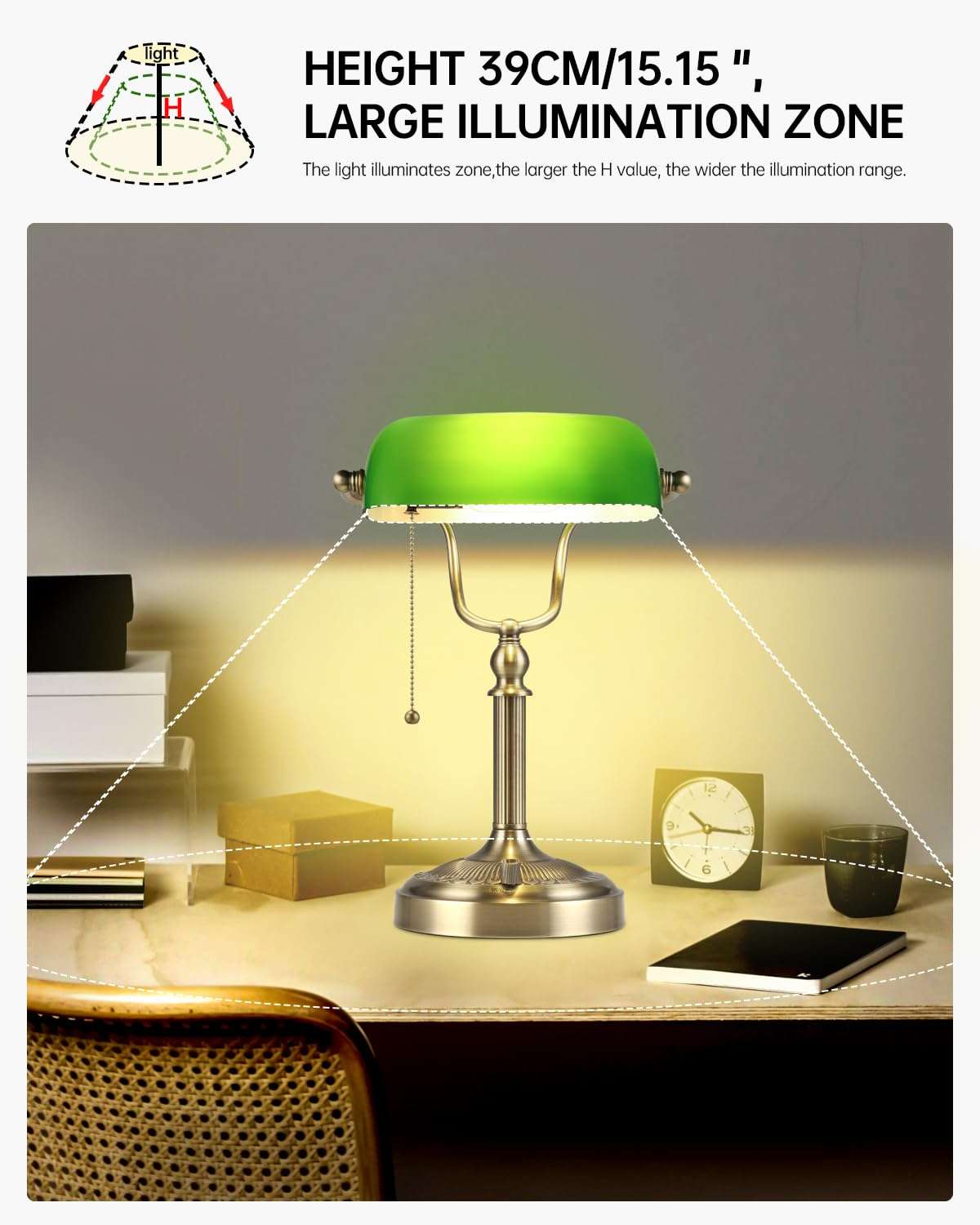 Newrays Green Glass Bankers Desk Lamp, Stepless Dimmable Table Lamp Plug in Fixture for Study, Office, LED Bulb Included 6