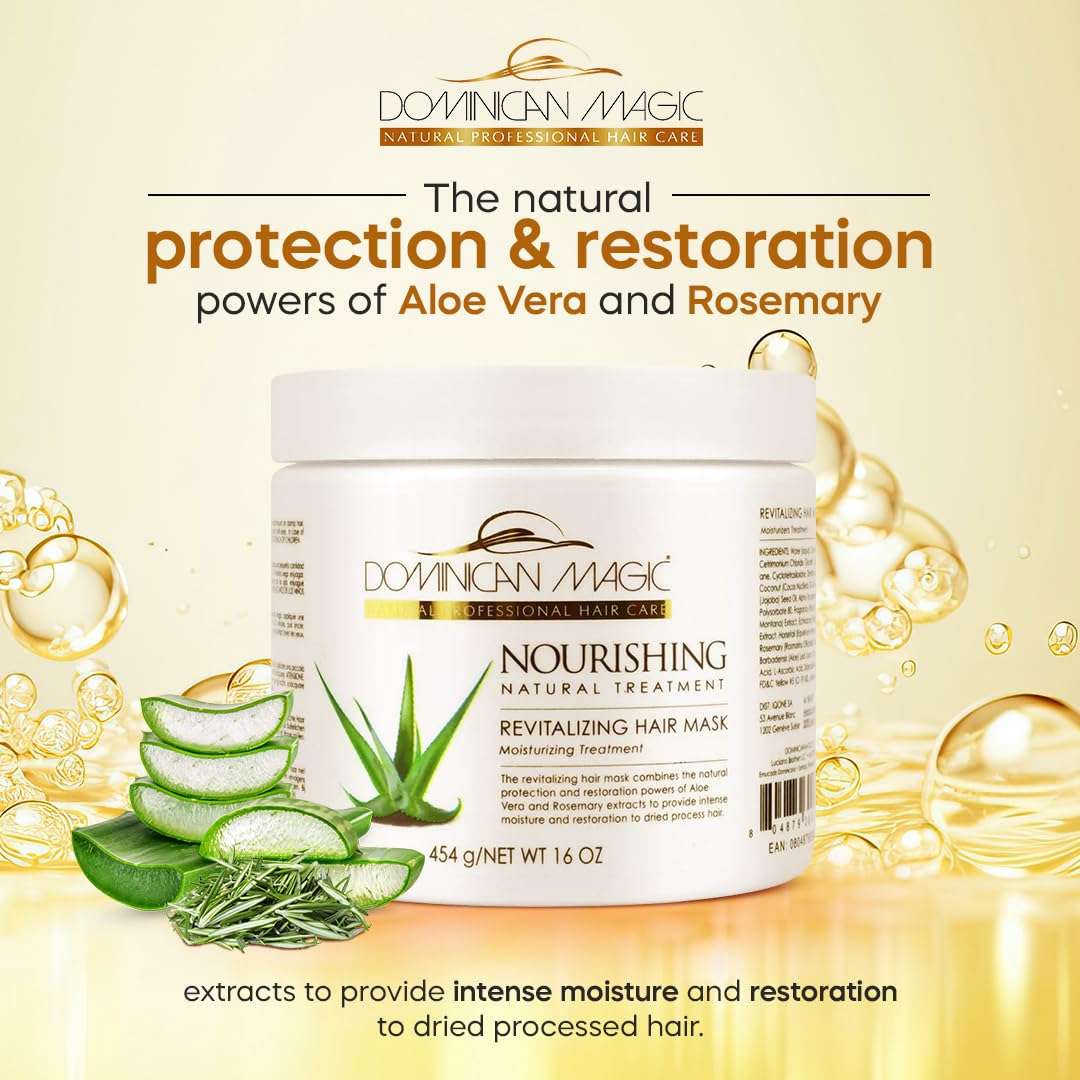 DOMINICAN MAGIC Nourishing Revitalizing Hair Mask with Aloe Vera, Hair Treatment, Deep Repair & Revitalize for Dry, Damaged Hair, All Hair Types, 16oz 4