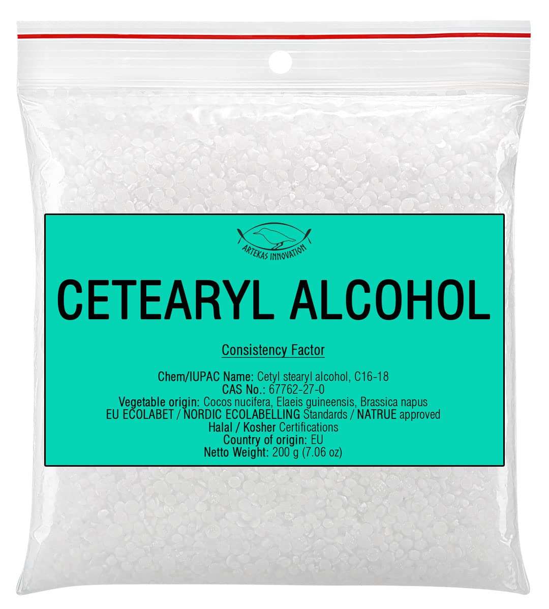 Artekas Innovation - Cetearyl Alcohol - for Homemade Cosmetics, Lipsticks, Body Butter Bars, Hand Lotions, Hair Conditioners, Shampoo – Thickening Agent, Emulsifier, Viscosity Regulator - 7.06 oz